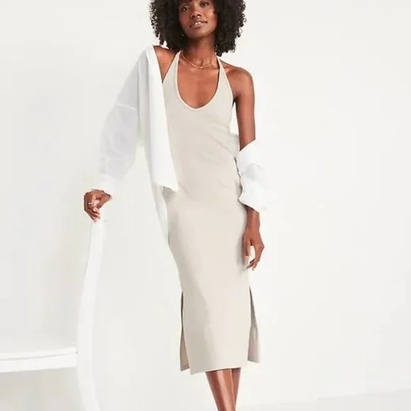 Old Navy Fitted Sleeveless Halter Rib-Knit Midi Dress for Women New - Picture 5 of 7